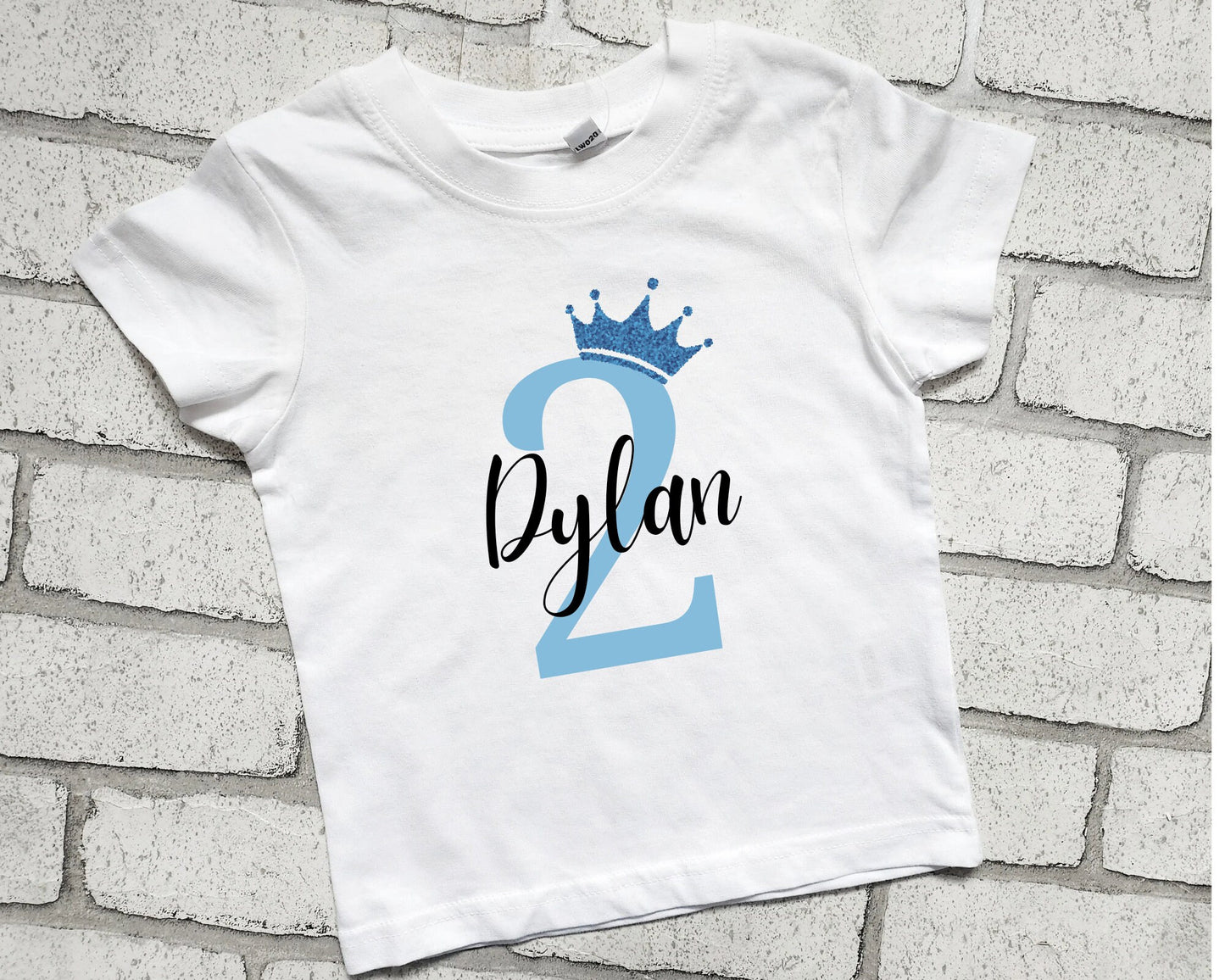 Personalised 2nd Birthday T Shirt Second Birthday Top Name Glitter Crown Boy Girl I am Two Today Cotton Top