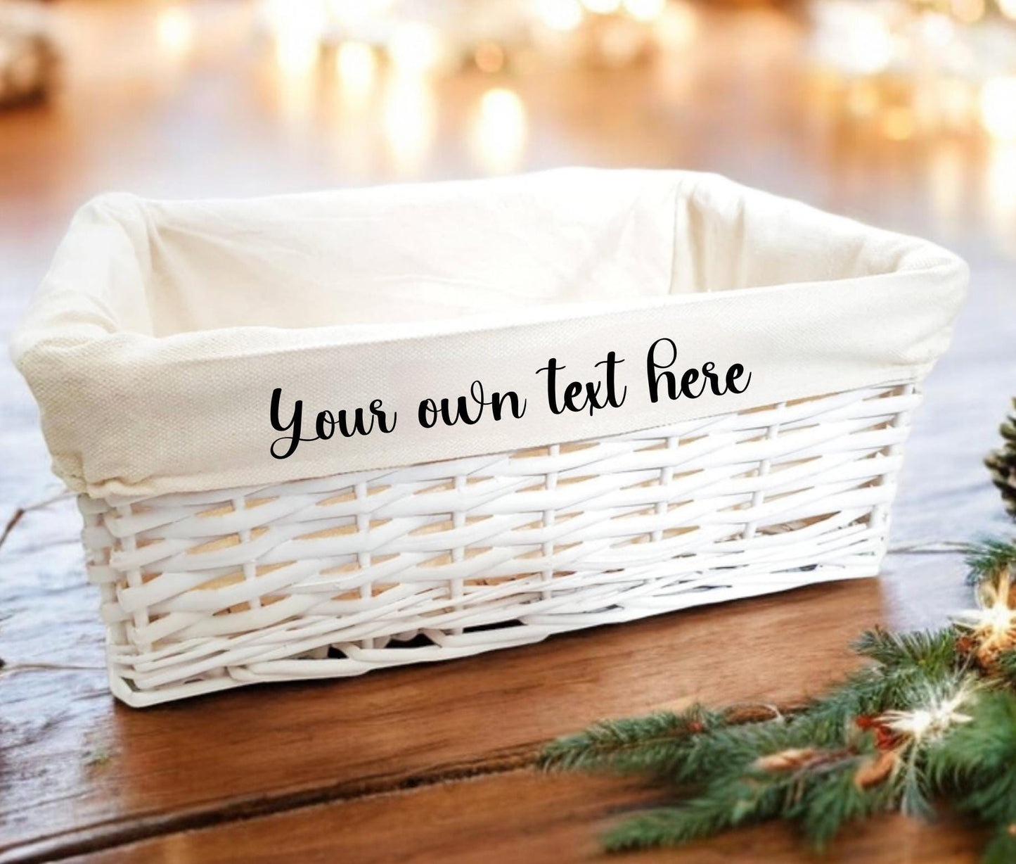 Personalised Baby Storage Basket White Wicker Cotton Liner Gift Nursery Decor Organiser Boy Girl Neutral Gift Hamper box Choice of Sizes