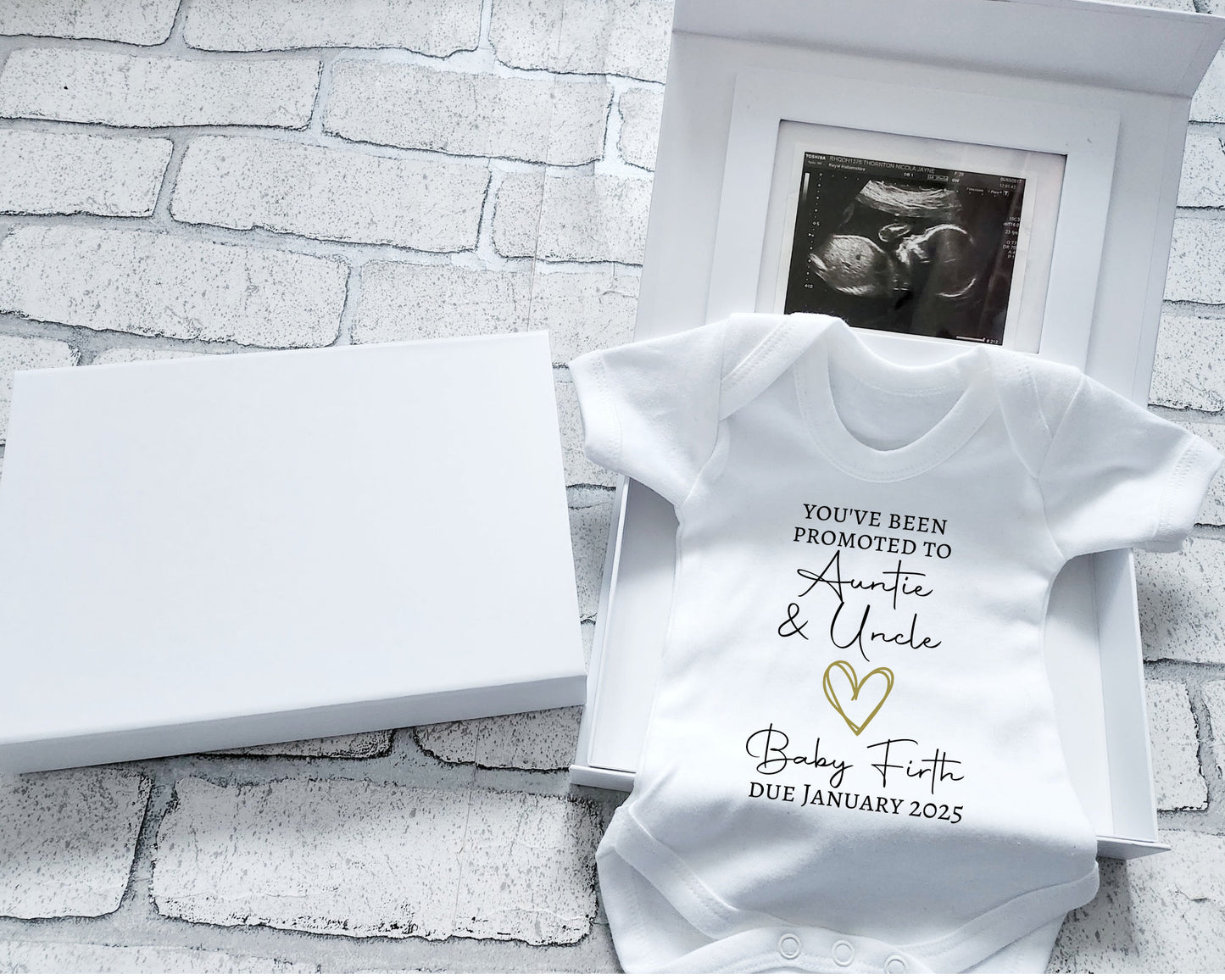 Personalised Pregnancy Announcement Vest Scan Photo Boxed Promoted To Grandparents You're Going To Be Nana Grandad Auntie Uncle