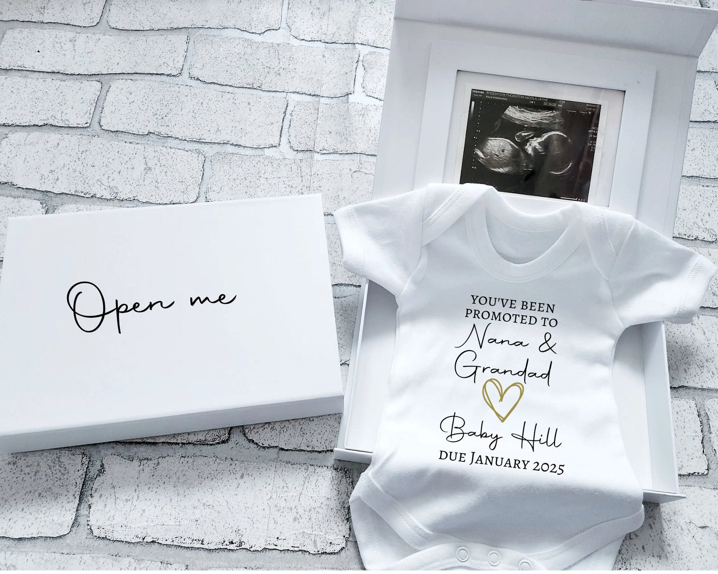Personalised Pregnancy Announcement Vest Scan Photo Boxed Promoted To Grandparents You're Going To Be Nana Grandad Auntie Uncle
