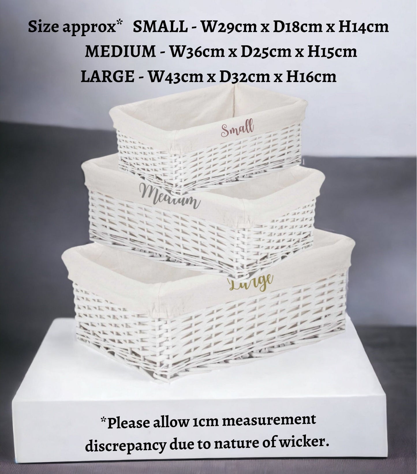 Personalised Baby Storage Basket White Wicker Cotton Liner Gift Nursery Decor Organiser Boy Girl Neutral Gift Hamper box Choice of Sizes