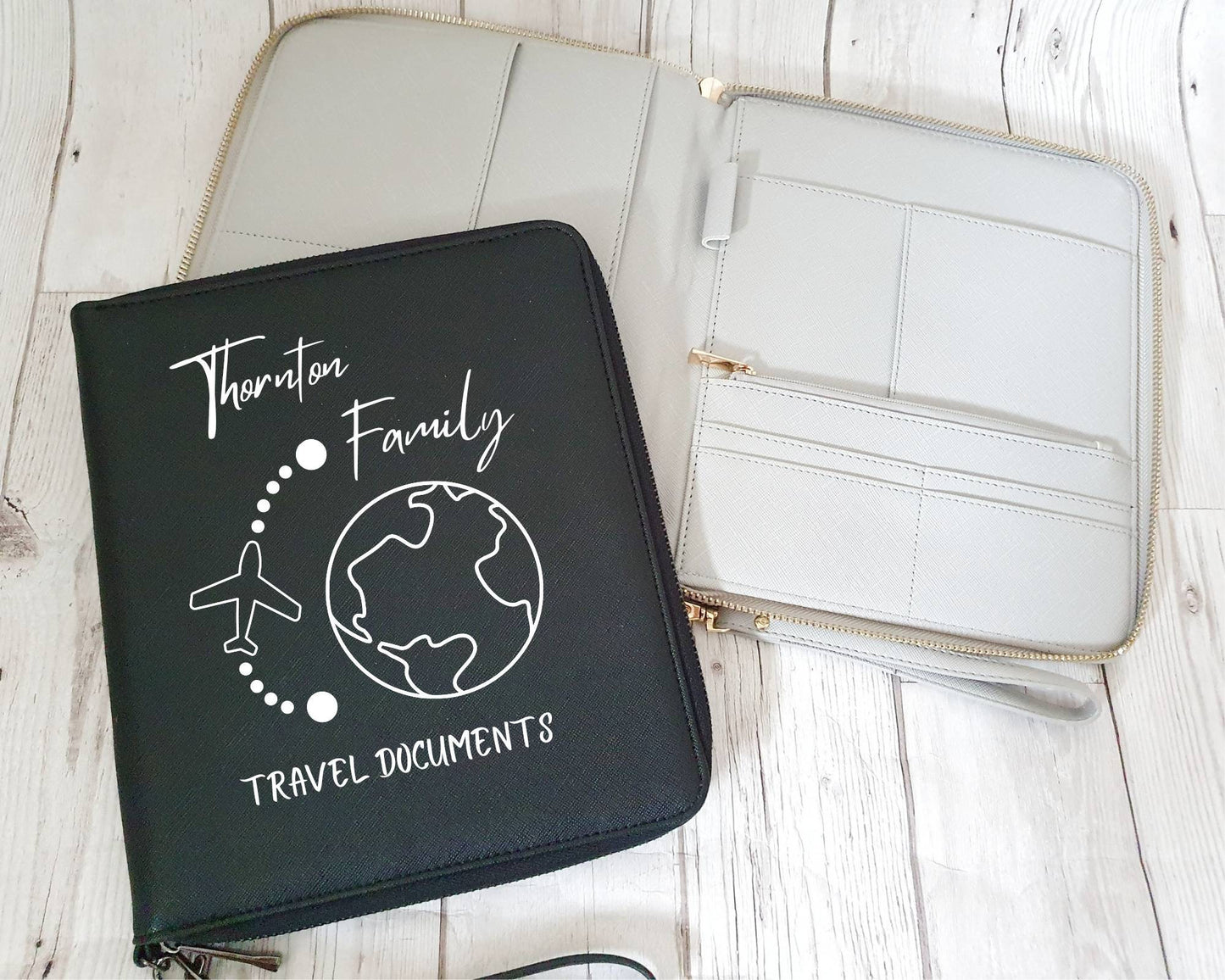 Personalised Travel Documents Holder Passport Wallet Organiser Family Holiday Folder Vacation Customised Faux Leather Couple Travel Papers