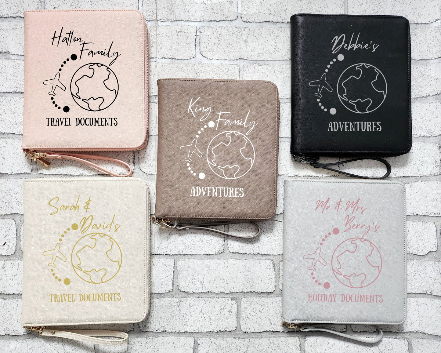 Personalised Travel Documents Holder Passport Wallet Organiser Family Holiday Folder Vacation Customised Faux Leather Couple Travel Papers