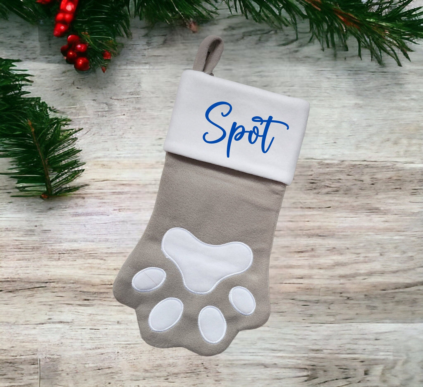 Personalised Pet Christmas Stocking Paw Shape 40cmX20cm Plush Santa Stocking Sack Dog Stocking Cat Stocking