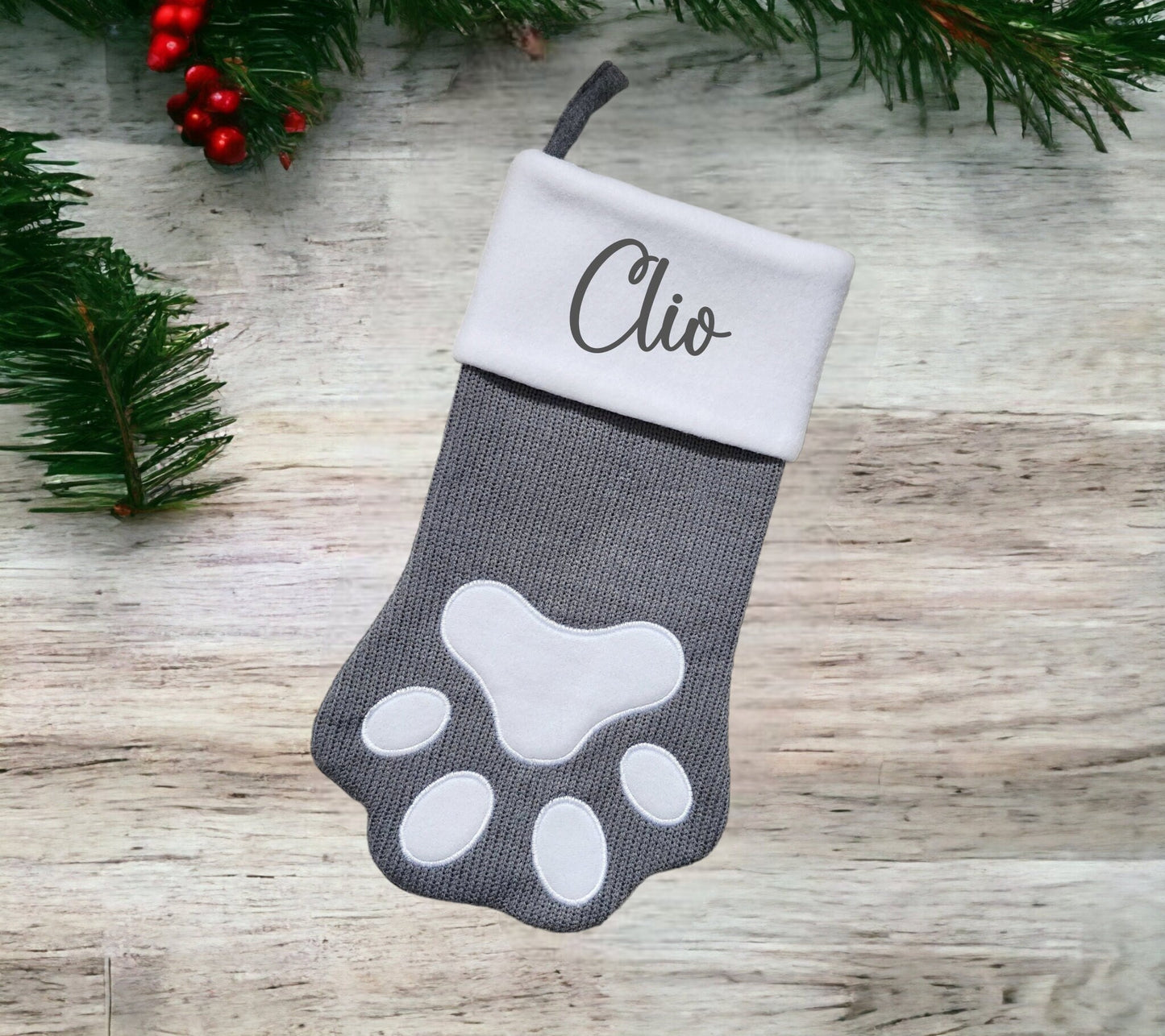 Personalised Pet Christmas Stocking Paw Shape 40cmX20cm Plush Santa Stocking Sack Dog Stocking Cat Stocking