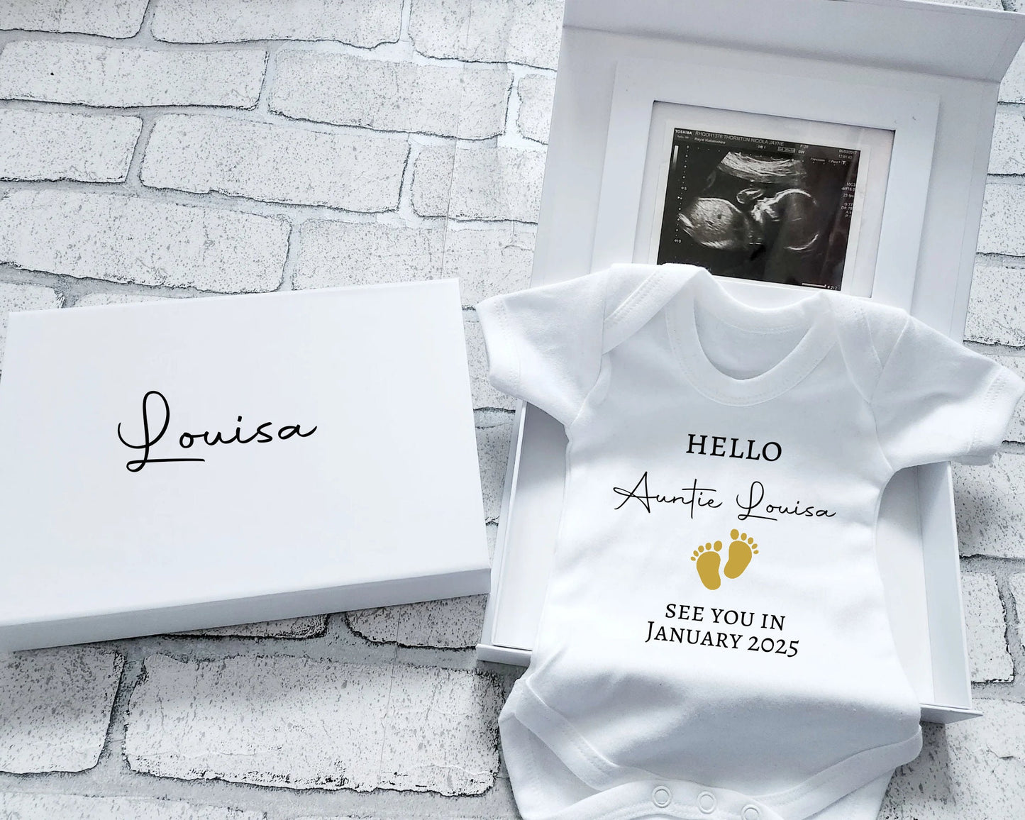 Personalised Pregnancy Announcement Vest Scan Photo Boxed Grandparents To Be You're Going To Be Nana Grandad Auntie Uncle