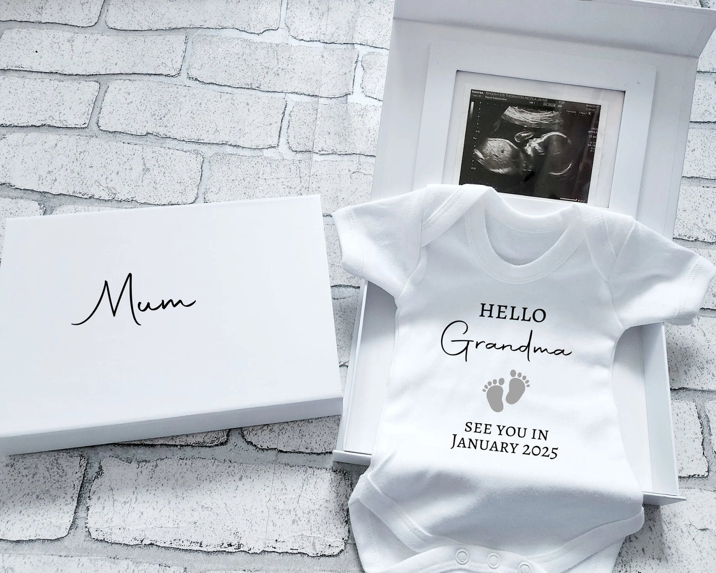 Personalised Pregnancy Announcement Vest Scan Photo Boxed Grandparents To Be You're Going To Be Nana Grandad Auntie Uncle
