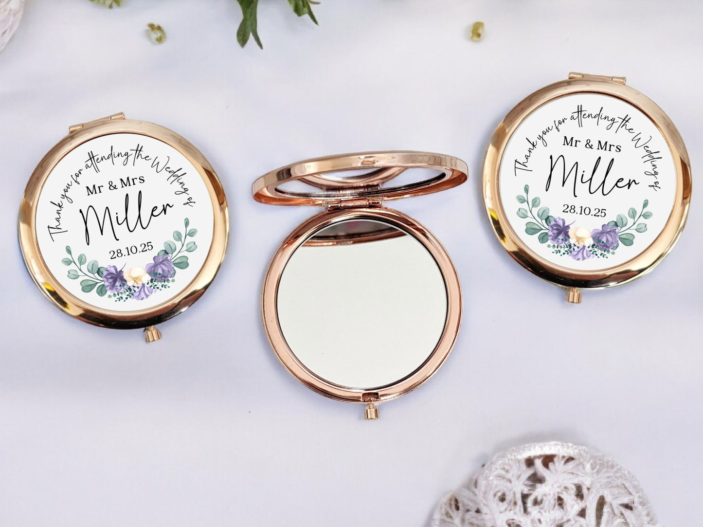 Personalised Wedding Favour Compact Mirror Thank You For Coming to our Wedding Mr & Mrs Ladies Gift