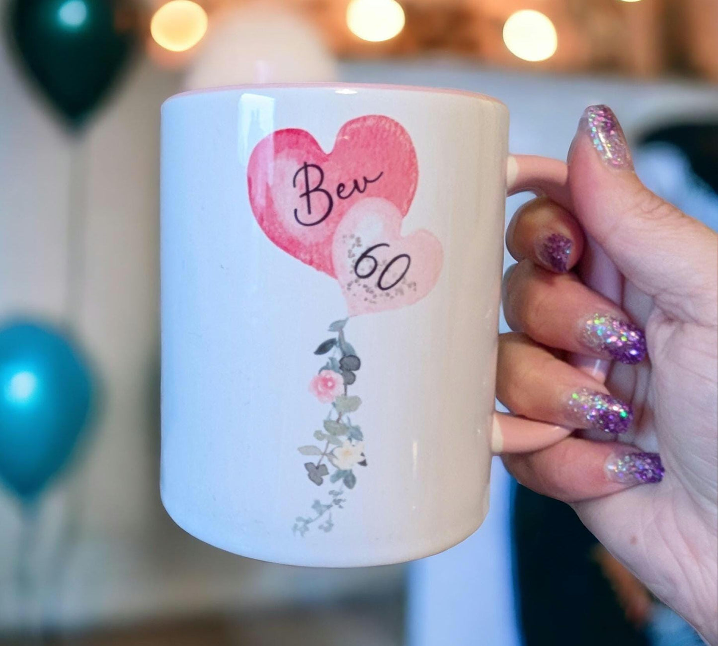 Personalised Mug Birthday Pink Balloon Cup Gift For Her, 18th, 21st, 30th, 40th, 50th, 60th Birthday Present Girlfriend Wife Best Friend
