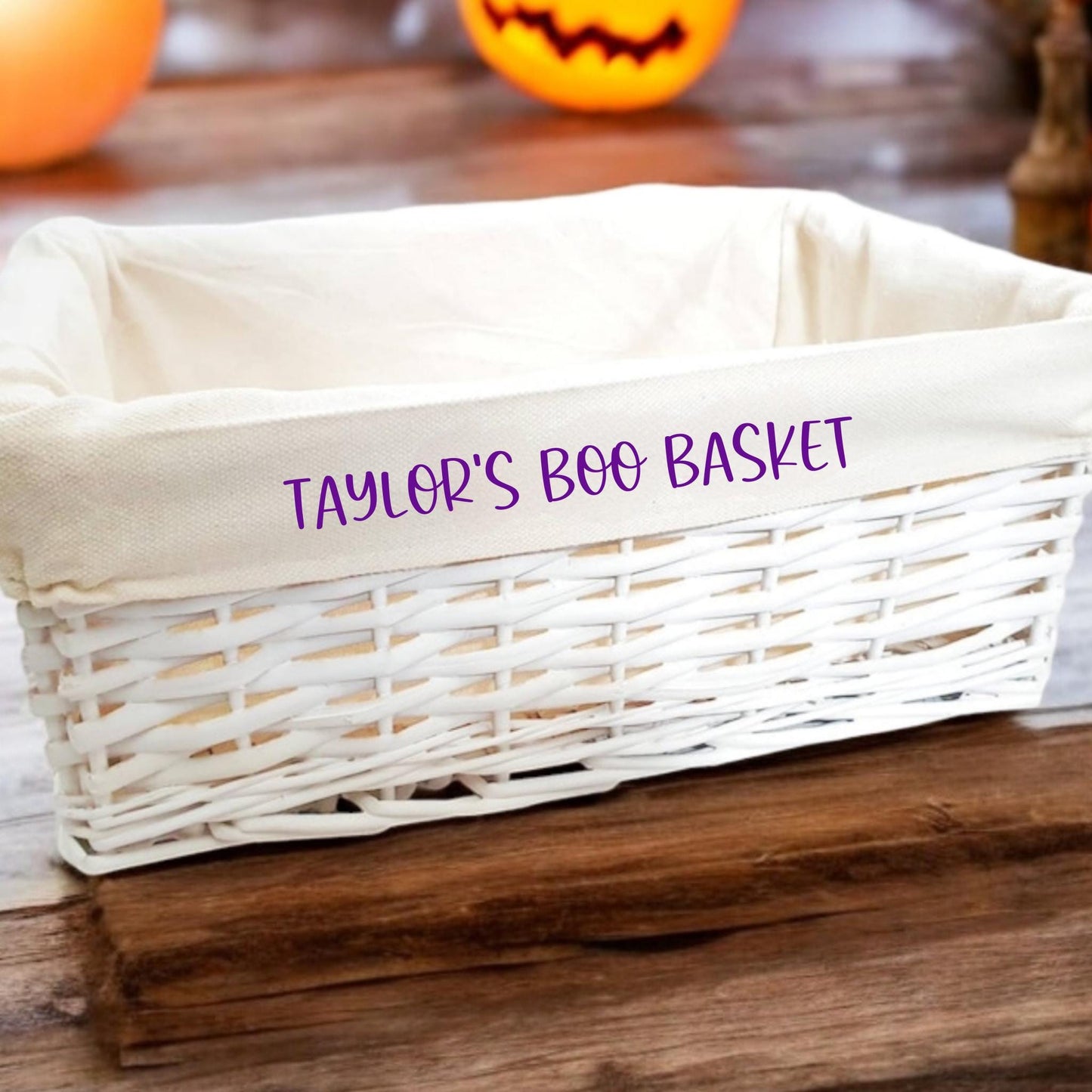 Personalised Boo Basket Halloween Box Gift Hamper White Wicker Storage Gift Cotton Liner Choice of Sizes