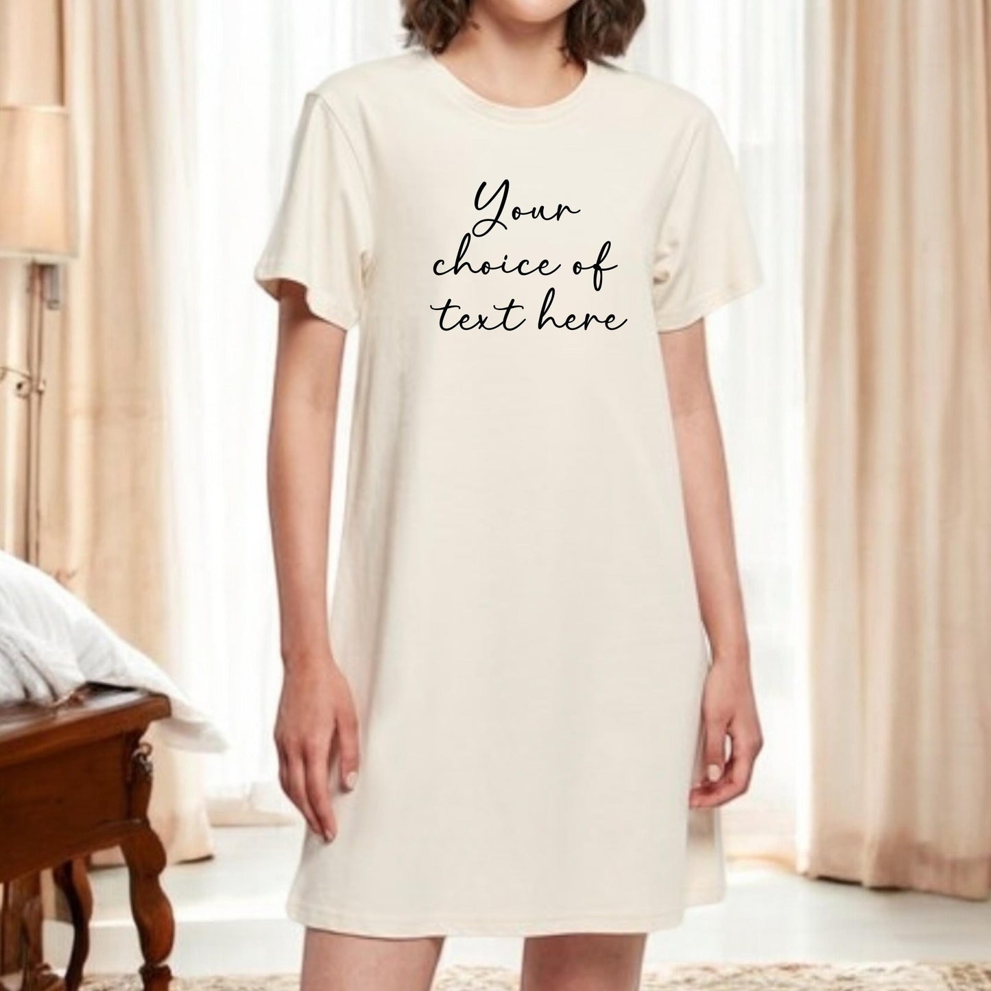 Ladies Personalised T Shirt Dress Nightie Nightshirt Funny Cute Slogan Your Choice of Text Any Wording Nightwear Loungewear Gift Plus Sizes