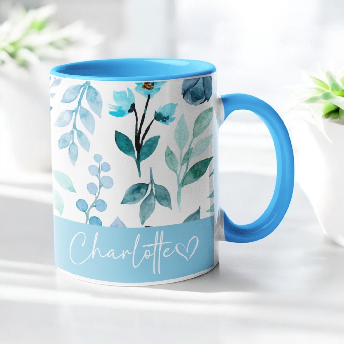 Personalised Mug Floral Name Mother's Day Birthday gift for her Wife Girlfriend gift 11oz pink blue