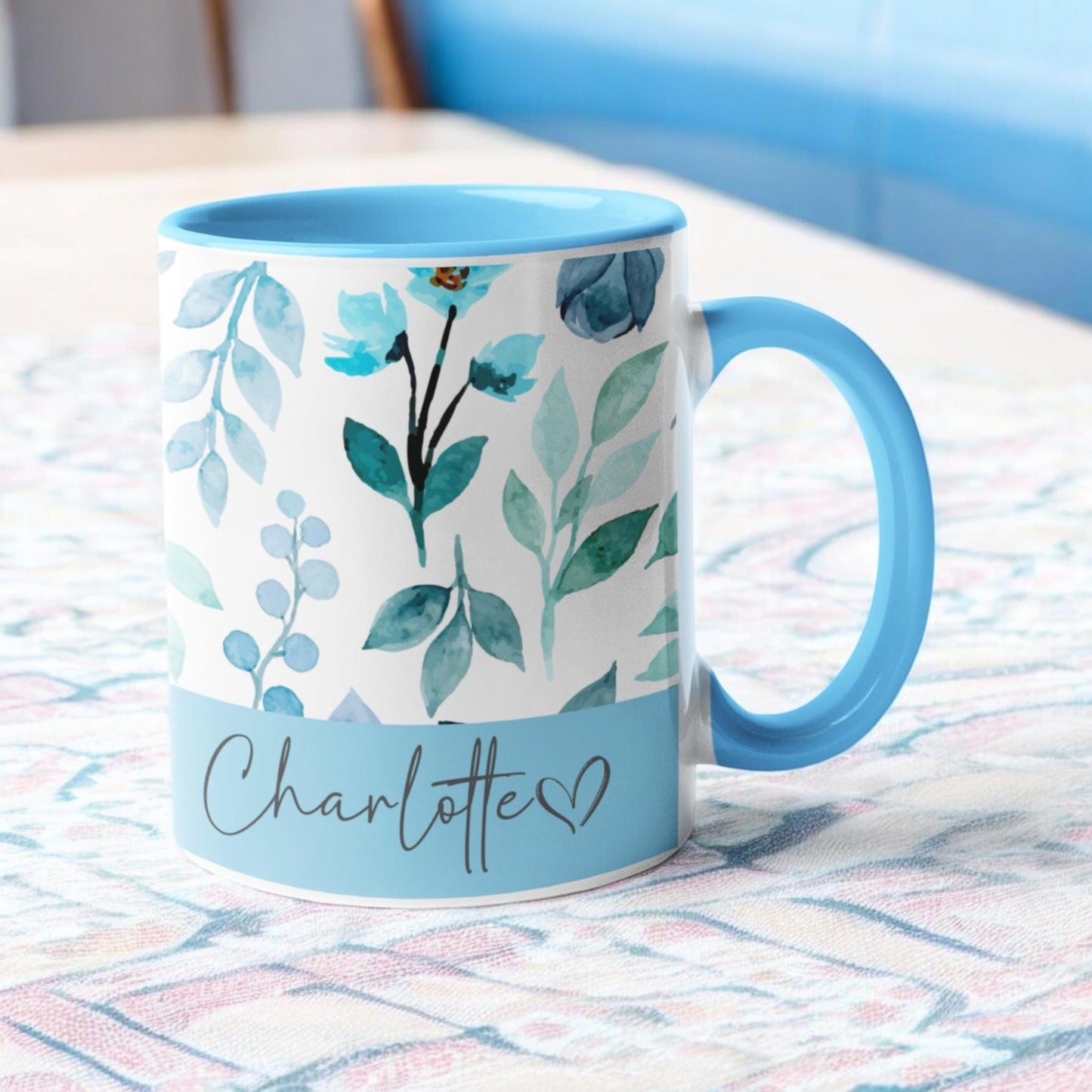 Personalised Mug Floral Name Mother's Day Birthday gift for her Wife Girlfriend gift 11oz pink blue lilac mint yellow Gift for Mum Nan