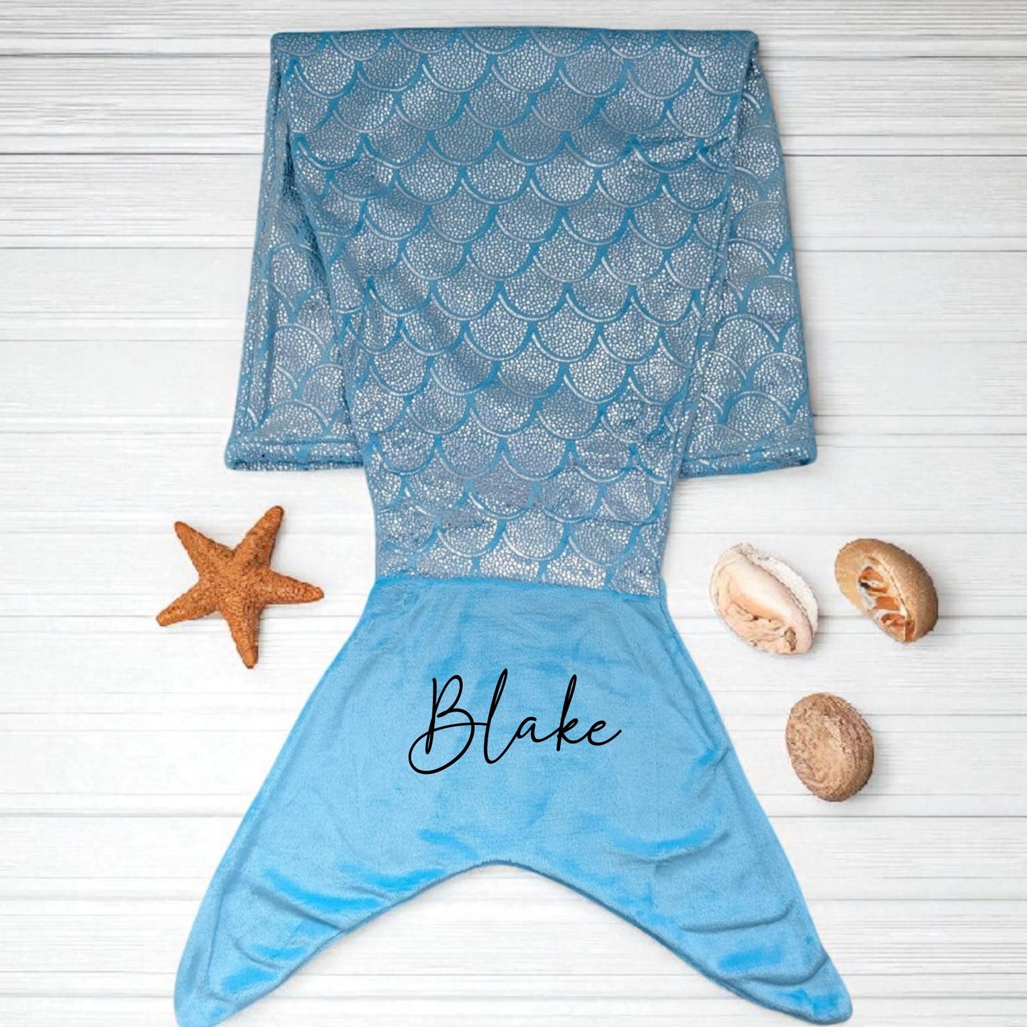 Personalised Mermaid Tail Blanket for Kids and Teens – Custom Name Blanket, Cosy Gift, Girls Boys Birthday Christmas Present - Large Size