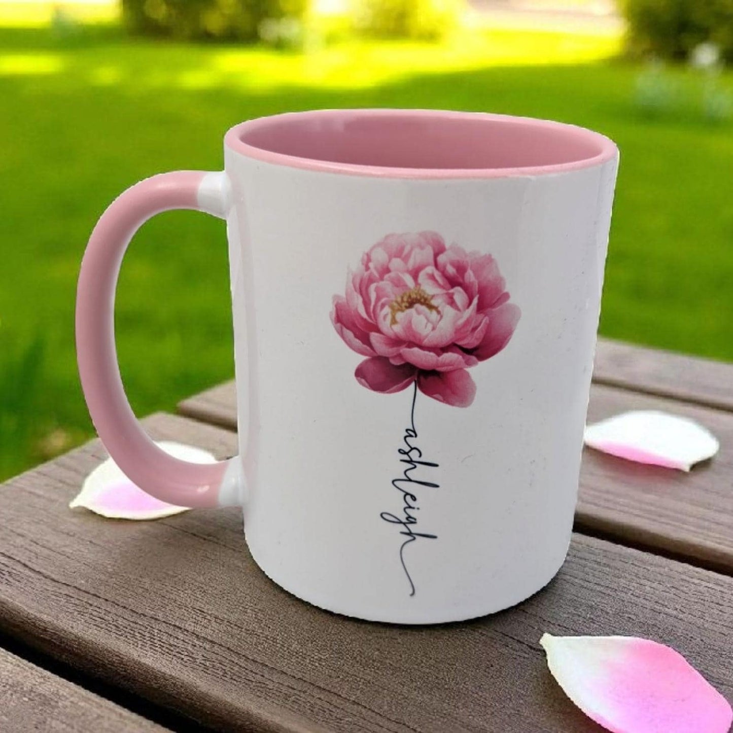 Personalised Peony Flower Mug Name Stem Gift For Her Libra Star Sign Flower November Birth Month Flower