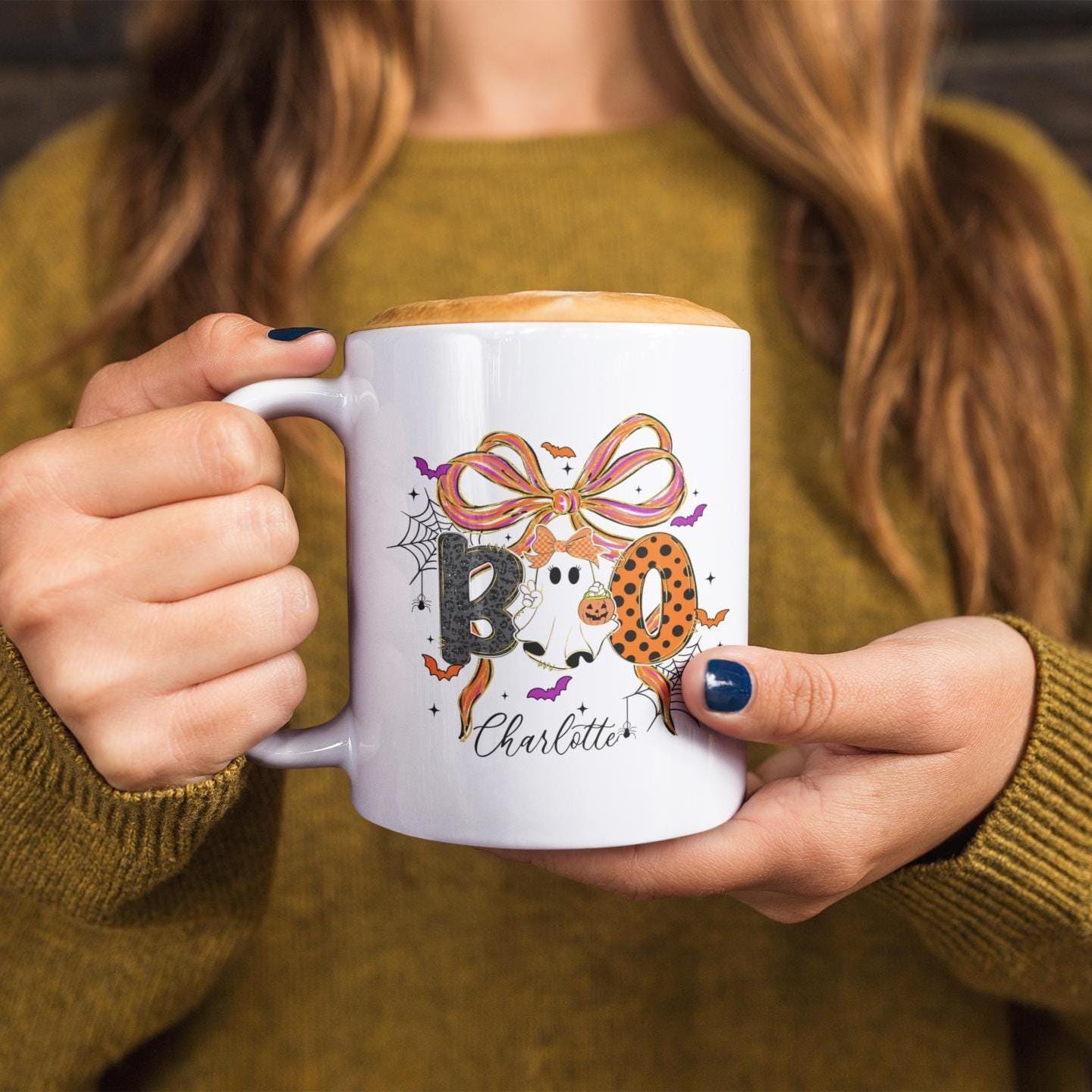 Personalized Halloween Mug: Ghost, Pumpkin, & 'Boo' Coffee Cup