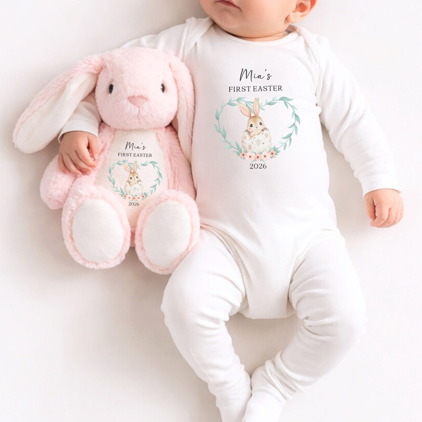 Personalised First Easter Sleepsuit & Bunny - Pink Rabbit