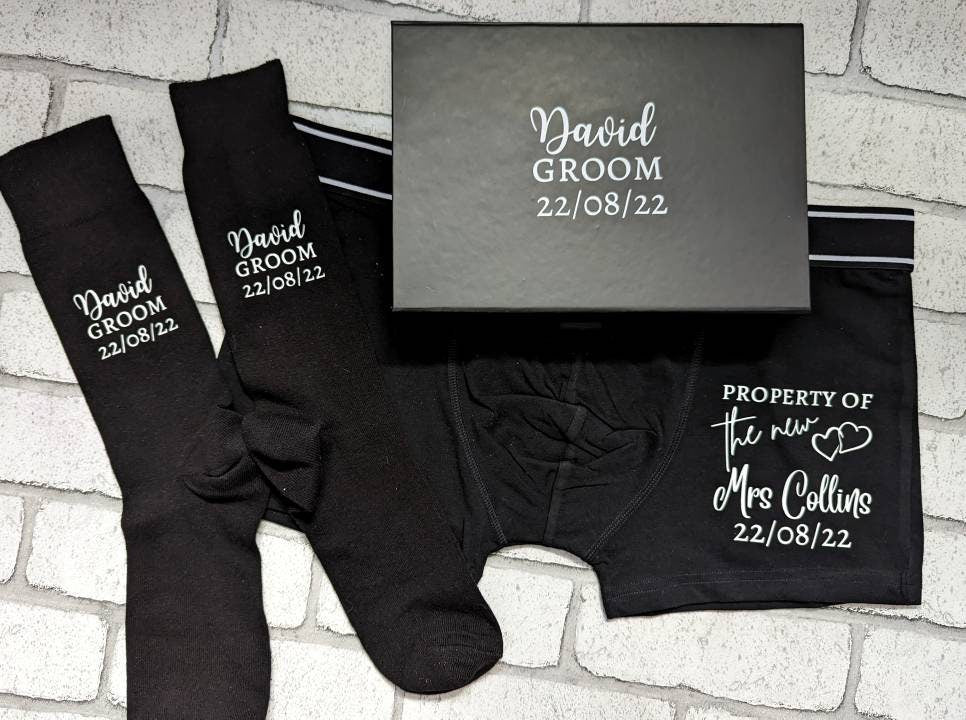 Personalised Groom Boxers and Socks in Box or Bag