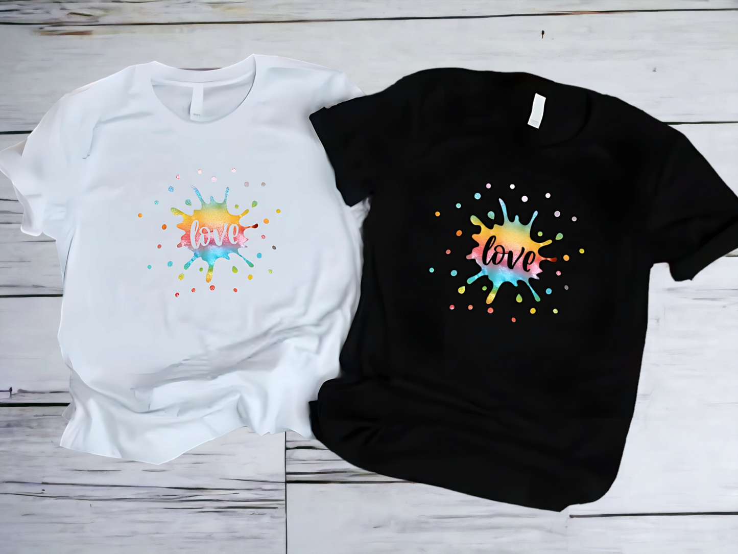 Love rainbow shimmer splash t shirt image 0