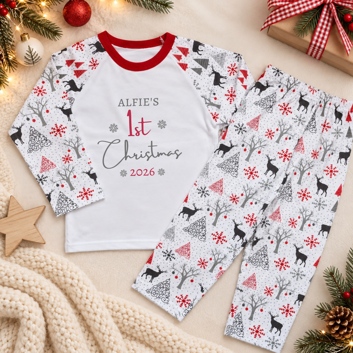 Personalised Baby's First Christmas Pyjamas - Festive Reindeer