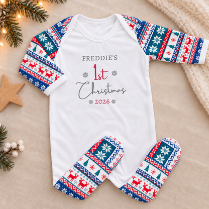 Personalised Baby's First Christmas Sleepsuit - Nordic Fairisle