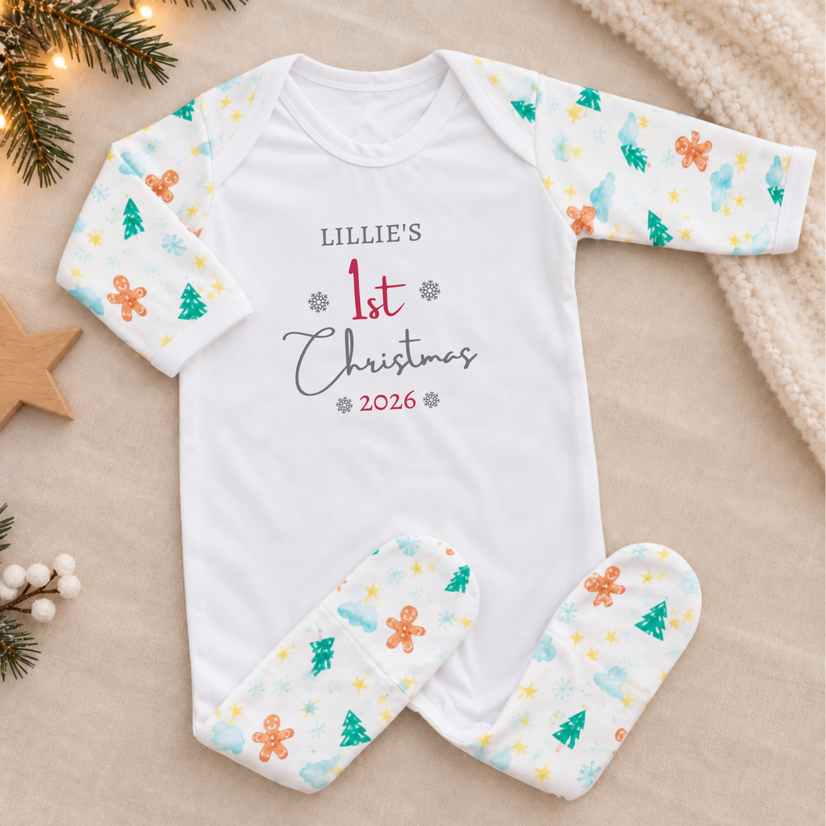Personalised Baby's First Christmas Sleepsuit