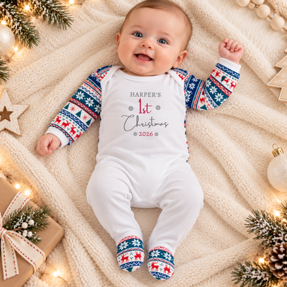 Personalised Baby's First Christmas Sleepsuit - Nordic Fairisle