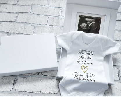 Personalised Pregnancy Announcement Vest Scan Photo Boxed Promoted To Grandparents You're Going To Be Nana Grandad Auntie Uncle