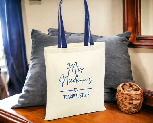 Personalised Teacher Stuff Contrast Handle Tote Bag image 0