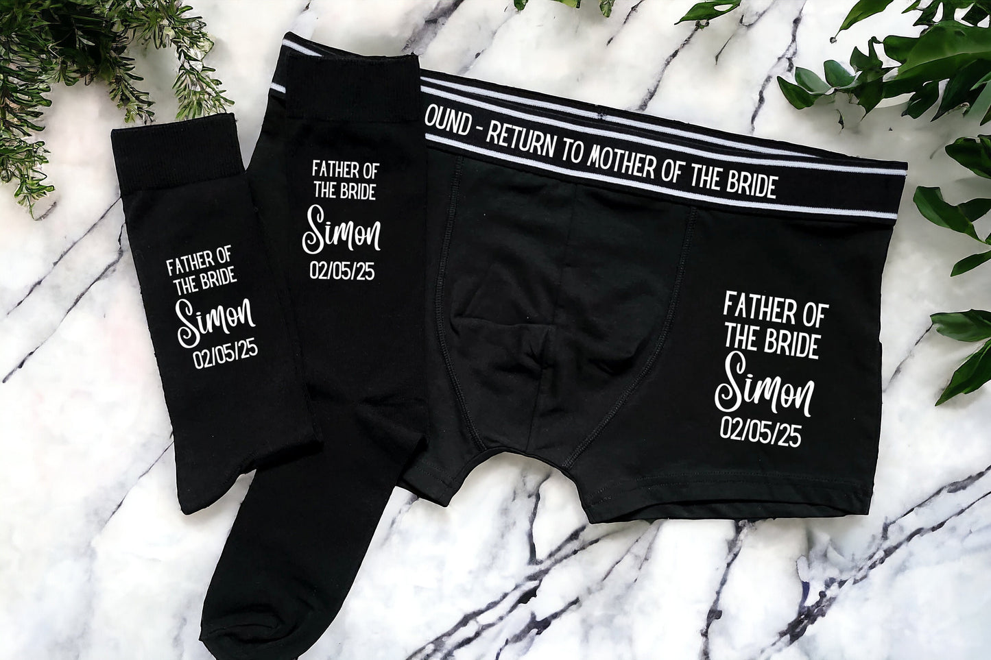 Personalised Wedding Boxers and Socks Groom Best Man Usher Father of the Bride Wedding Day Gift Men's Present Customised Name and Date Role