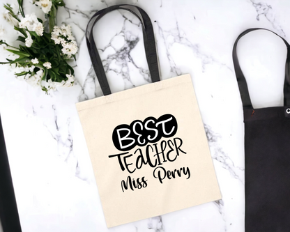 Personalised Best Teacher Contrast Handle Tote Bag image 0
