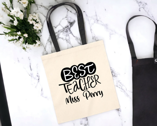 Personalised Best Teacher Contrast Handle Tote Bag image 0