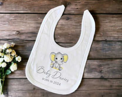 Personalised Baby Elephant Sleepsuit, Bodysuit or Bib