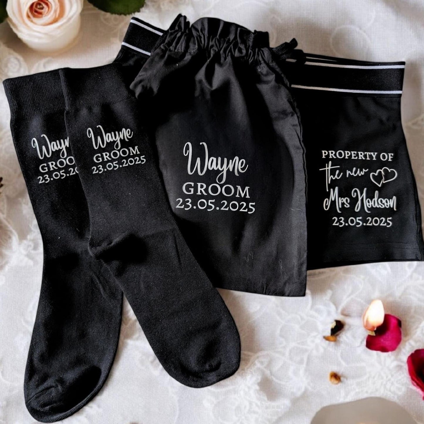 Personalised Groom Boxers and Socks in Box or Bag