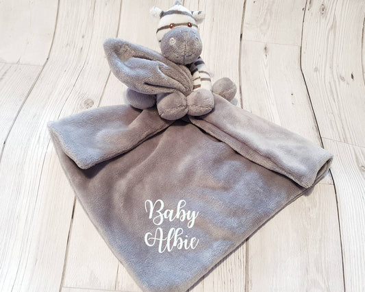 Personalised Zebra Comforter New Baby Gift Lovy Soft Toy Neutral Boy Girl Newborn Present Blanket Blankie Animal Birth Maternity Christening