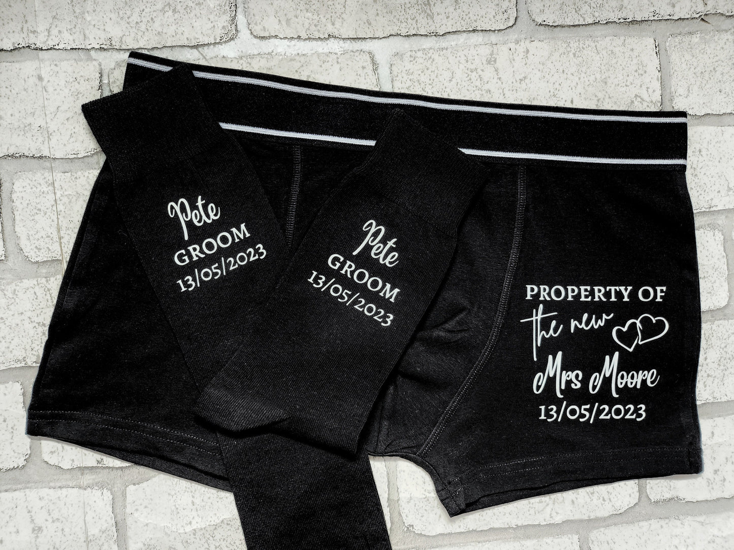 Personalised Groom Boxers and Socks in Box or Bag