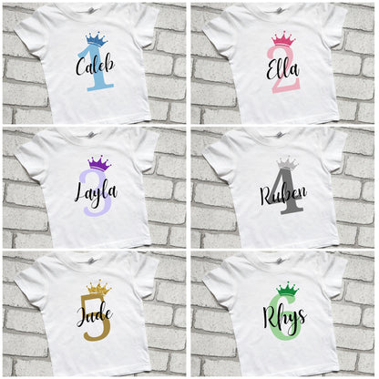 Personalised 2nd Birthday T Shirt Second Birthday Top Name Glitter Crown Boy Girl I am Two Today Cotton Top