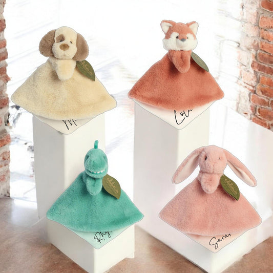 Personalised Eco Sustainable Baby Comforter - Fox, Lamb, Dinosaur, Bunny Blankie