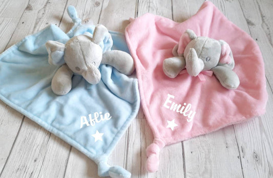 Personalised Baby Gift Elephant Comfort Blanket New Soft Toy Newborn Present Baby Shower Maternity Leave Christening Pink Girl Blue Boy