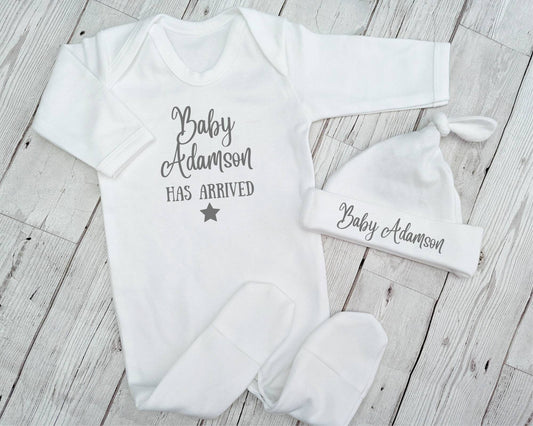 Personalised Baby Sleepsuit and Hat