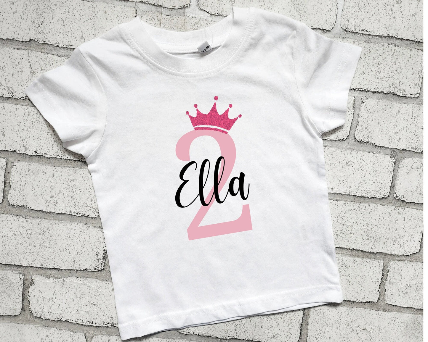 Personalised 2nd Birthday T Shirt Second Birthday Top Name Glitter Crown Boy Girl I am Two Today Cotton Top