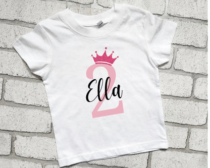 Personalised 2nd Birthday T Shirt Second Birthday Top Name Glitter Crown Boy Girl I am Two Today Cotton Top