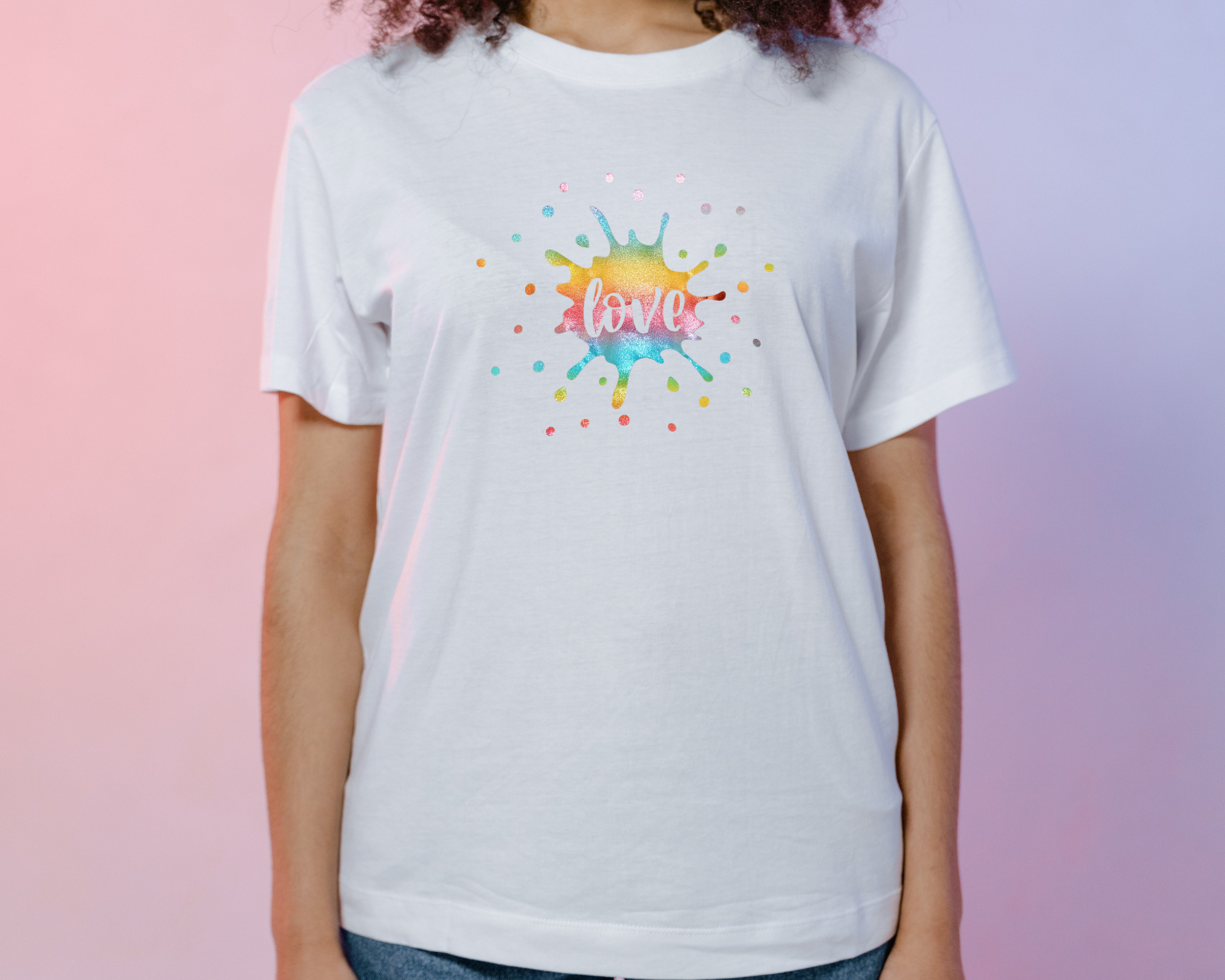 Love rainbow shimmer splash t shirt image 1
