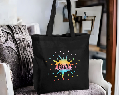 Love rainbow shimmer splash large tote bag image 0