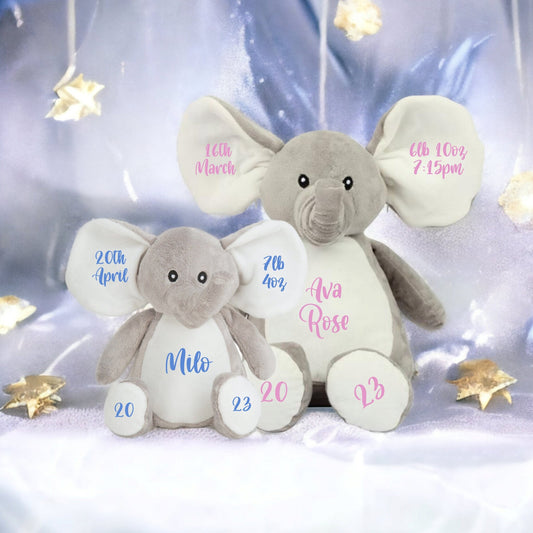 Personalised Elephant Soft Toy Cuddly Kids Gift Birthday Present Boy's Girl's Brother Sister Plush