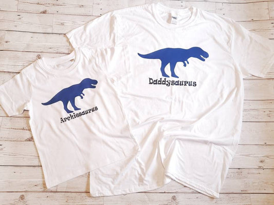 Personalised Dad Son Daughter Dinosaur T Shirt Set Top Daddy Daddysaurus T Rex Name Father's Day Birthday Gift Christmas Clothing Cotton