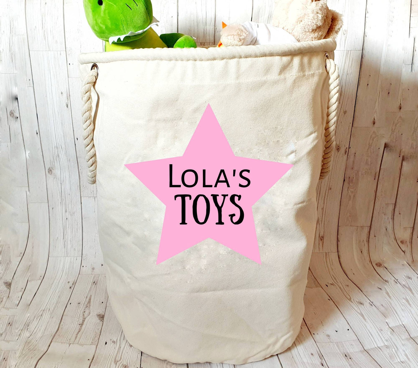Personalised Toy Storage Bag Basket Cotton Jute Customised Child's Name Star Large Medium Small Toy Box Case Teddy Tidy Organiser Toy Sack