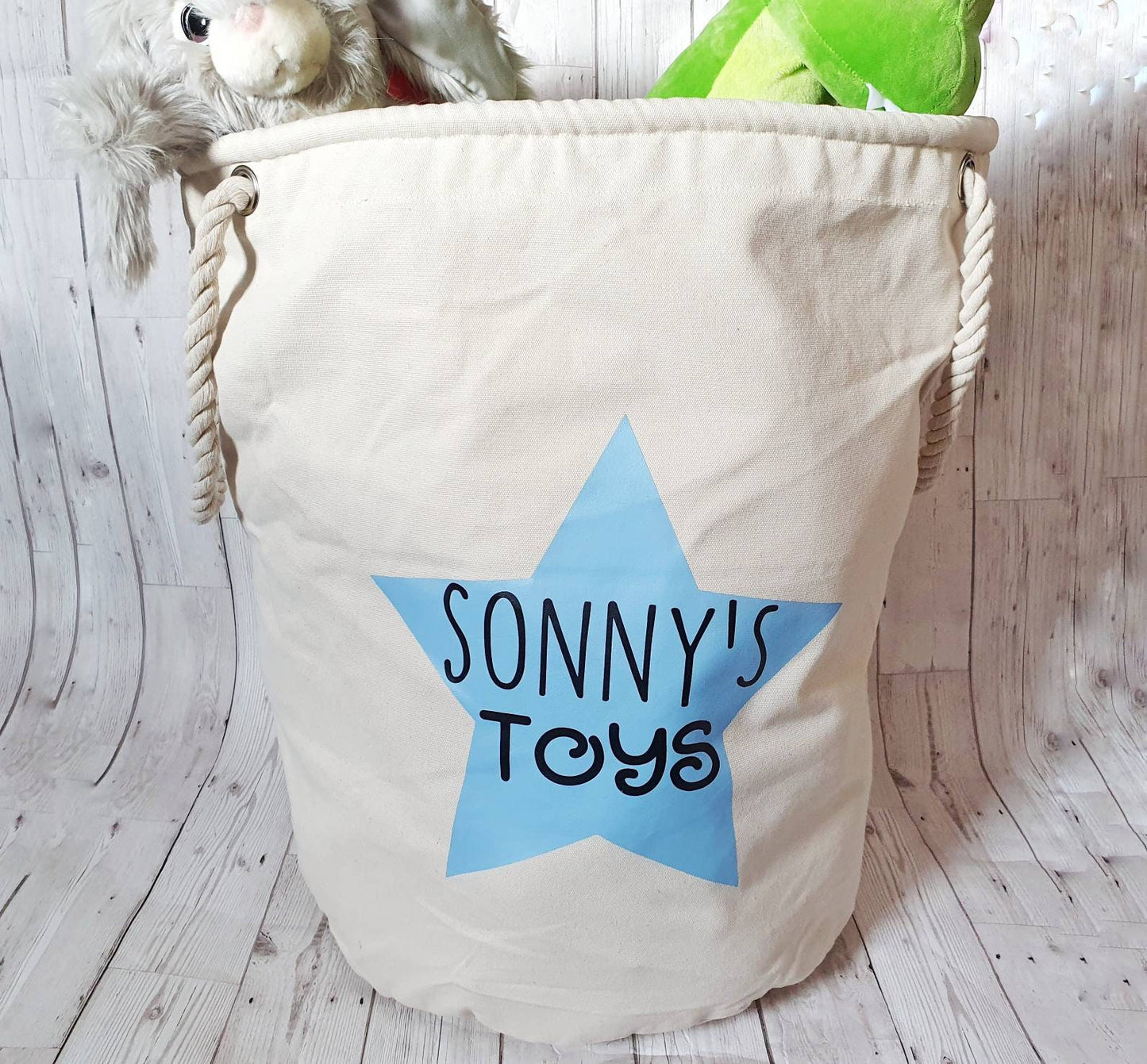 Personalised Toy Storage Bag Basket Cotton Jute Customised Child's Name Star Large Medium Small Toy Box Case Teddy Tidy Organiser Toy Sack