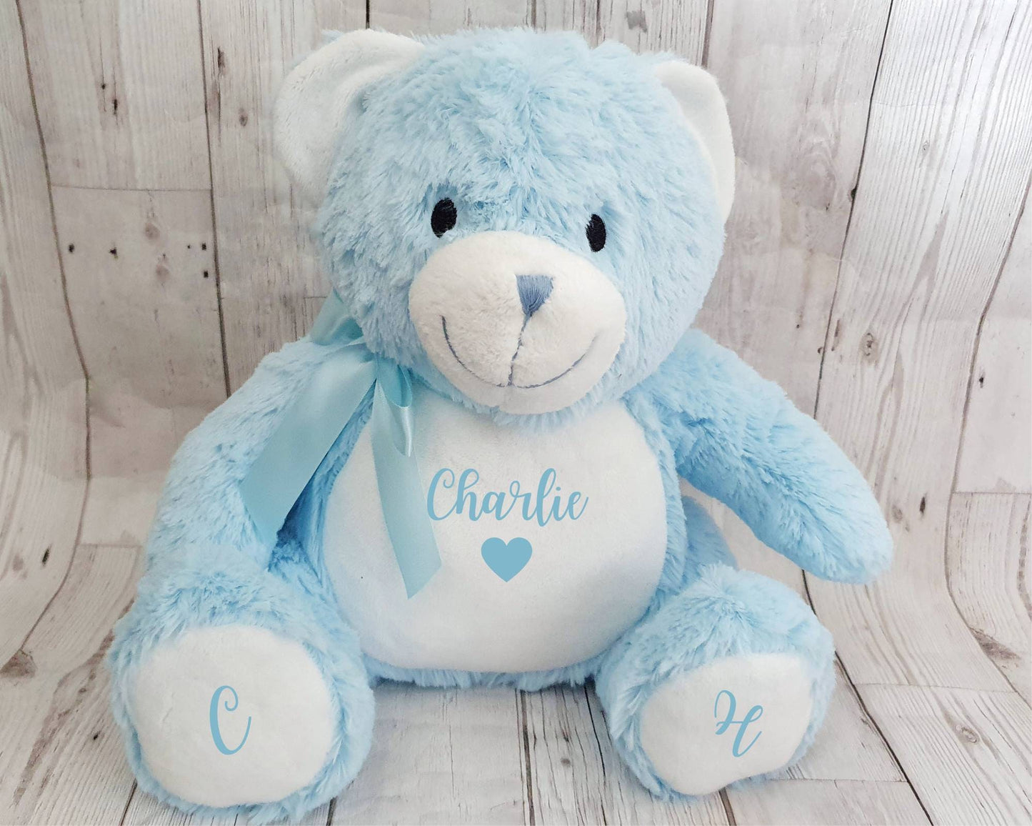 Personalised New Baby Gift Teddy Bear Soft Toy Baby Girl, Baby Boy Plush, Custom Name 1st Birthday, Christening 24cm or 40cm Pink Blue White