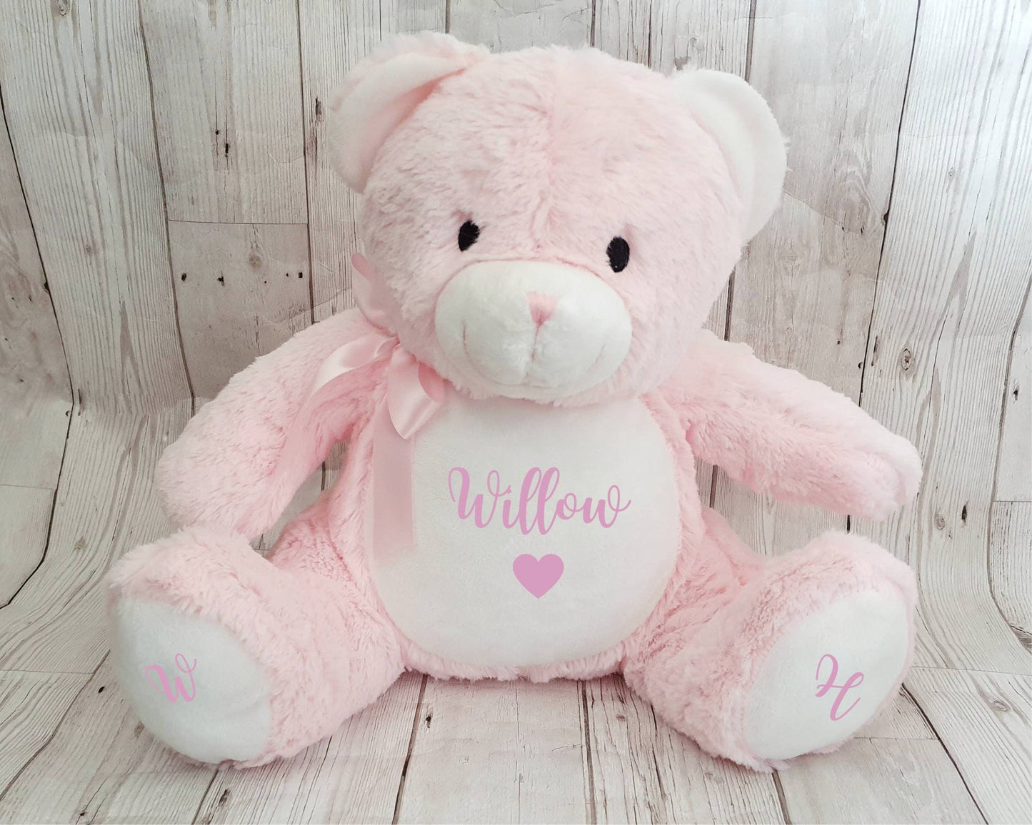 Personalised New Baby Gift Teddy Bear Soft Toy Baby Girl, Baby Boy Plush, Custom Name 1st Birthday, Christening 24cm or 40cm Pink Blue White